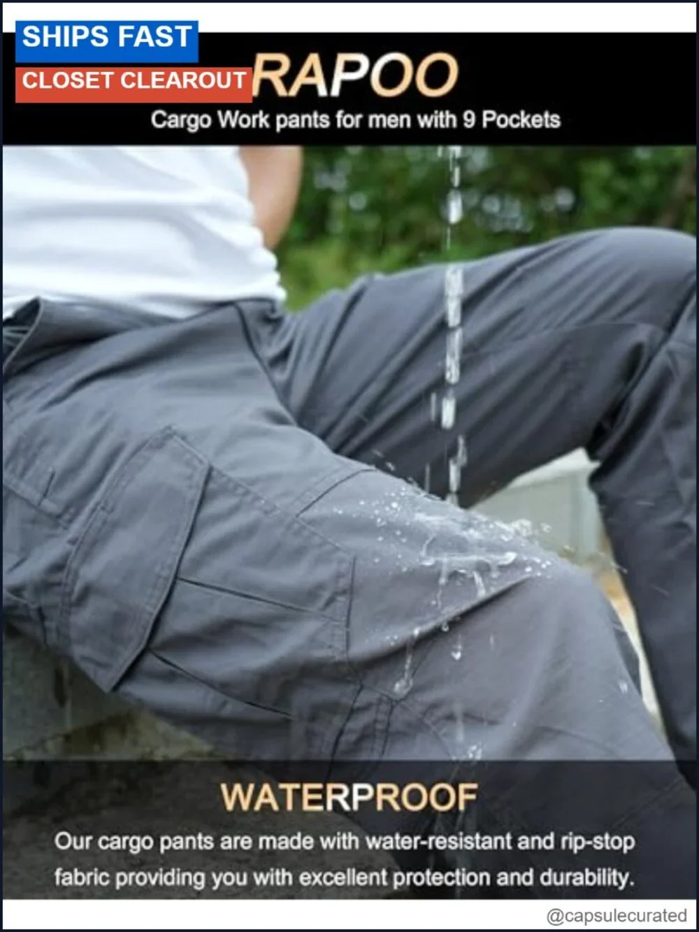 Men's Ripstop Cargo Pants 9 Pockets Tactical Hiking Work Pants